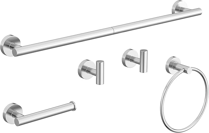 5 Pcs Chrome Bathroom Hardware Accessories Set, HOMEMYSTIQUE SUS304 Stainless Steel Towel Rack and Toilet Paper Holder Set, 26 Inch Towel Bar Set Wall Mounted
