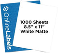 Sticker Paper, 1,000 Sheets, White Matte, 8.5" x 11" Full Sheet Label, Works with Inkjet and Laser Printer, Compatible with Electronic Cutting Machines, OL177WX, OnlineLabels