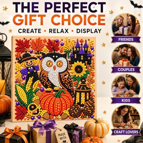 Diamond and Pearl Art Kits for Adults, Halloween Decorations, Framed Decor