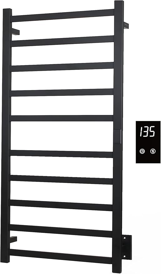 Topdattion Electric Towel Warmer | Super Thin | with Timer & Temperature Multi-Level Adjustments | Hardwired & Plug-in | 10 Bar | Matte Black Finish