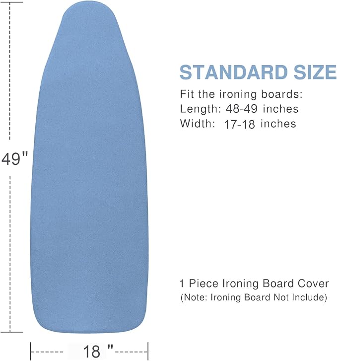 VividPaw Ironing Board Cover and Pad 18x49, Extra Wide, Thick Padding, Elastic Edge, Silicone Coated, Resist Scorching, Heavy Duty Iron Board Covers (Silicone Coating-Blue, 18" x 49")