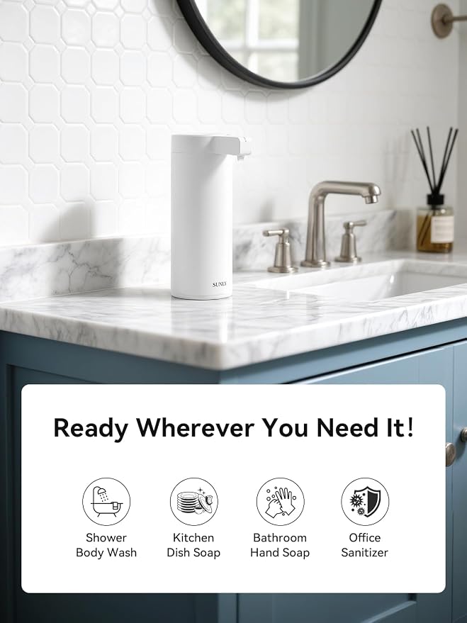 SUNLY Touchless Automatic Soap Dispenser – Clog-Free Pump, Fast Sensor, USB-C Rechargeable, Smudge-Resistant Stainless Steel, for Kitchen & Bathroom Soap Dispenser, White