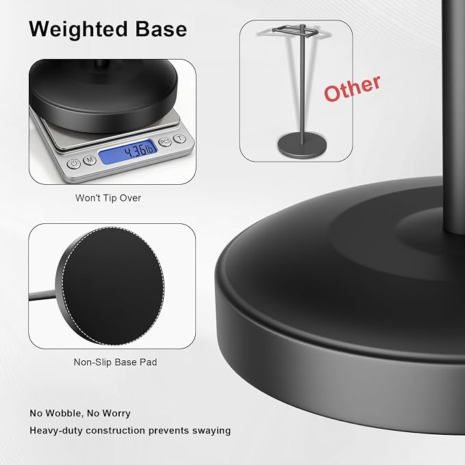 Freestanding Toilet Paper Holder Stand, Heavy Duty Matte Black Stainless Steel Toilet Paper Holder with Weighted Base, Rustproof & Tool-Free Installation for Modern Bathrooms