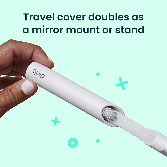 Quip Sonic Toothbrush for Adults with Timer - Includes Extra Brush Head and Travel Cover Mount - Electric, Soft Bristle Refill Head, Metal Handle, 3 Month Battery Life - Travel Toothbrush - Copper