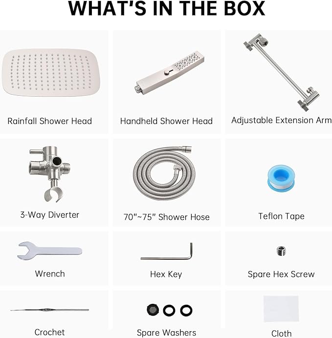 G-Promise All Metal 12 Inch Dual Square Shower Head with Handheld Spray Combo, Rain Shower Head, Adjustable Extension Arm, 3-Way Diverter, 71 Inch Extra Long Hose - A Bathroom Upgrade(Brushed Nickel)