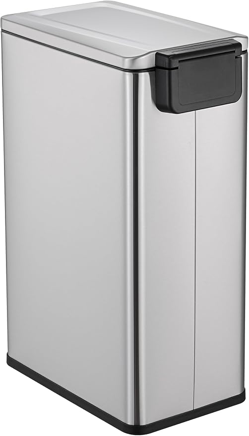 Step N’ Sort Slim Dual Recycling Bin 43L (2 x 21.5L) – Soft Close Kitchen Trash Can – Space Saving Stainless Steel – Removable Buckets