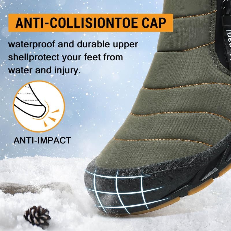 Hanani Mens Snow Boots Waterproof Winter Boots for Men Fur Lined Warm Ankle Boots Zipper Closure Slip on Outdoor Boot Comfortable Walking Shoes
