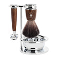 MÜHLE RYTMO Shaving Kit for Men, Steamed Ash Wet Shave Grooming Set 4-Piece | Closed-comb razor, synthetic brush, bowl and stand with Steamed Ash finish for organized wet-shaving daily grooming routines.
