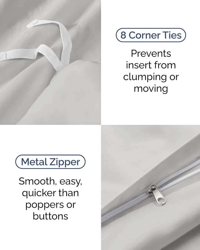 Duvet Cover Twin/Twin XL Size Set - Extra Soft Twin/Twin XL Duvet Cover 68" x 90" with 1 Pillow Sham for Women, Men, Kids & Teens - Comfy, Easy-Care & Fade Free w/ Zipper Closures & Ties (French Grey)