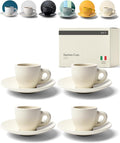 KIVY Espresso Cups Set 4x 3oz - Thick Walled Stoneware - Dishwasher Safe | Italian Style Espresso Cups and Saucers - Espresso Mugs - Tazas de cafe - Ceramic cup - Cream Dotted