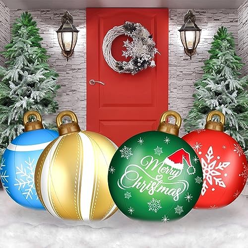 Jetec 4 Pcs Giant Inflatable Christmas Ball, Snowy, Color 4