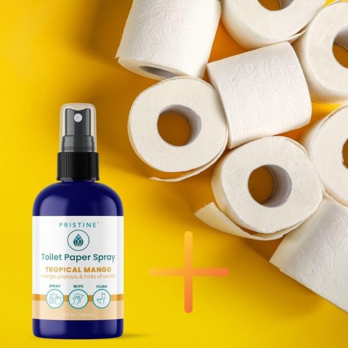 PRISTINE Toilet Paper Spray, As Seen on Shark Tank, Flushable Wipe Alternative, Personal Cleansing Bathroom Spray for Regular Toilet Tissue, Bidet Alternative, Made in USA, Tropical Mango, 32oz Refill