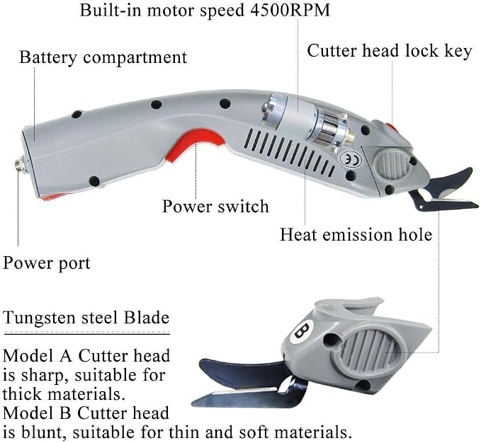 MXBAOHENG Wbt-1 Electric Fabric Scissors Rechargeable Shears Portable Cloth Cutter with a Battery 2 Blades for Carpet/Leather/Rubber/Paperboard