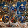 6 Pack Lighted Ocean Christmas Ornaments, 3.15 Inch Sea Animal Globes