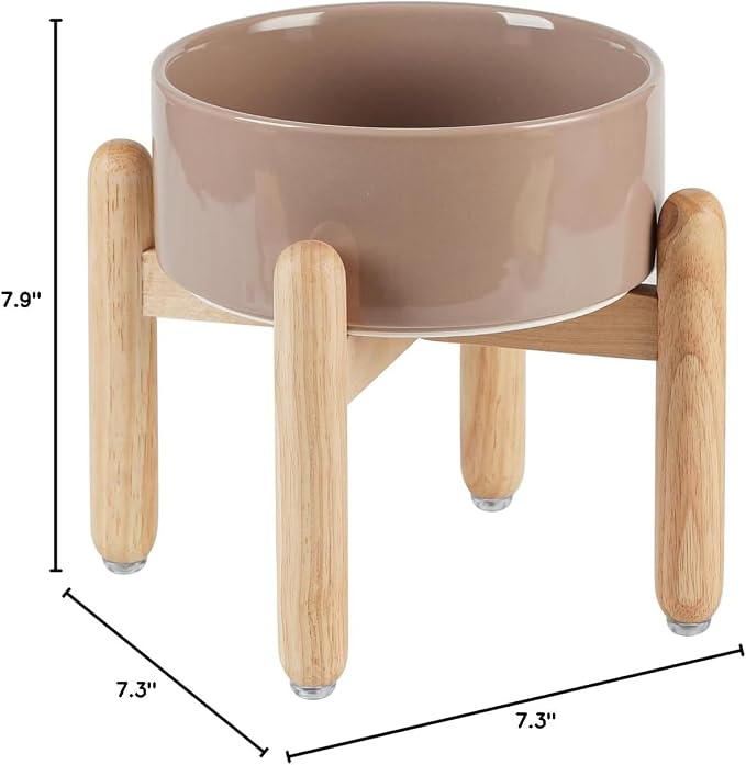 Havniva Elevated Dog Bowls Ceramic Dog Bowls with Stand, Dog Food Bowl | 7.3” Raised Dog Bowls with Non-Slip Wood Stand, Dog Food and Water Bowl Set, Dog Feeding Bowls for Medium Dogs