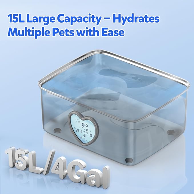 Kastty Large Dog Water Fountain, 15L/3.96Gal Stainless Steel AUTO Pet Water Bowl Dispenser Inside, 5-Stage Filtration, Dual-Color LED, Visual Window, Quiet, for Large Dogs & Multi-Pet, FS80