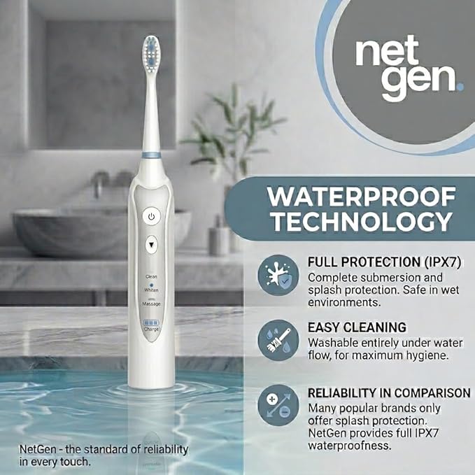 Sonic Electric Toothbrush for Adults, Rechargeable Power Toothbrush with 5 Replacement Heads, Travel Case, 3 Modes, 2 Minute Timer, IPX7 Waterproof Cordless Electric Toothbrush | White