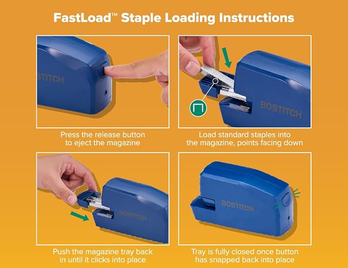 Bostitch Office Portable Electric Stapler, 20 Sheets, AC or Battery Powered, Includes 1250 Staples, Blue