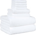Amazon Basics 100% Cotton Soft Quick-Dry 8-Piece Towel Set, Bath Towels, Hand Towels, Washcloths, White, Compact & Lightweight (Pack of 6)