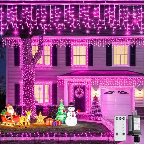 JMEXSUSS 400 LED Pink Christmas Icicle Lights