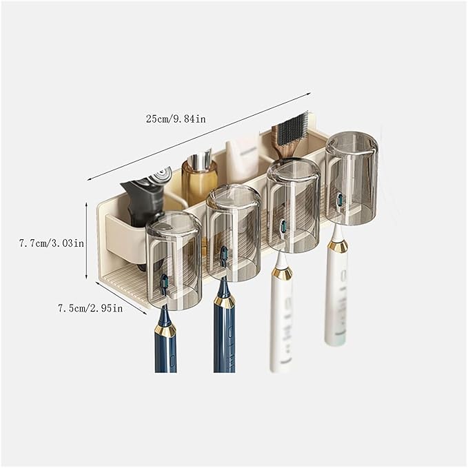 Toothbrush Rack Space Aluminum Toothbrush Holder Cream White Toothpaste Holder Bathroom Accessories Storage Box with Four Mouthwash Cups Bathroom Toothbrush Holder
