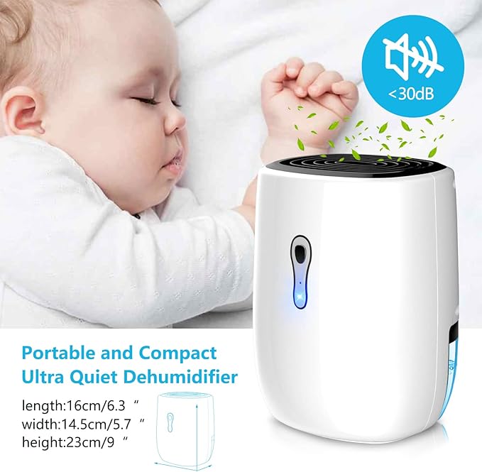 Dehumidifiers for Home 27oz(800ml) Small Auto Shut off Dehumidifiers with Drain Hose,Portable Ultra Quiet Mini Dehumidifier Effective for Bathroom, Basement, Garage, RV, Gun Safe, Closet
