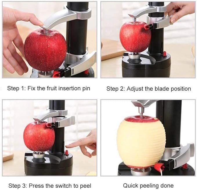 Electric Potato Peeler Automatic Potato Peeler Machine, Electric Peeler Fruits and Vegetables, Apple Peeling Machine for Kitchen [1 Adapter 2 Extra Blades] with Apple Corer (Black-C)