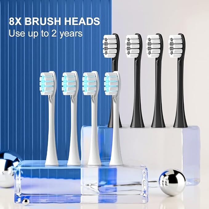 2 Pack Rechargeable Electric Toothbrushes for Adults and Kids, Whitening Tooth Brush with 8 Brush Heads, 6 Cleaning Modes and Smart Timer, Waterproof Cleaning Toothbrushes Set