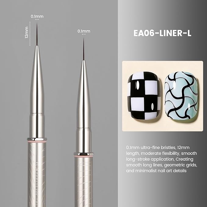 YOKEFELLOW EliteAlly Nail Art Brushes,12mm Slim Nail Art Liner Brush for Long Lines Nail Art Painting Manicure Design Professional Nail Art Tool(EA06 LINER-L)
