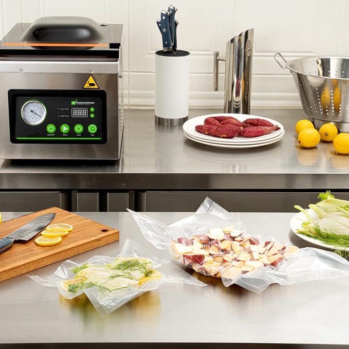 Restaurantware Fresh Hero 10 x 10 Inch Vacuum Sealer Bags 100 Food Storage Bags - 3 mil Thick Microwavable Clear Plastic Sous Vide Bags Freezable For Storing Food Or Sous Vide Cooking