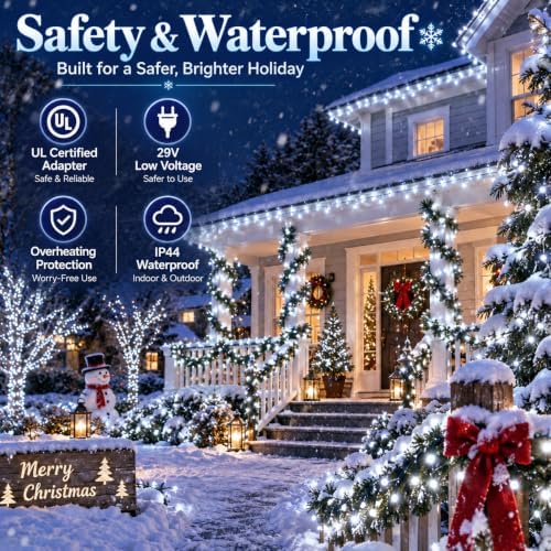 OZS Connectable 2-Pack 164Ft 400LED Christmas String Lights, Cool White