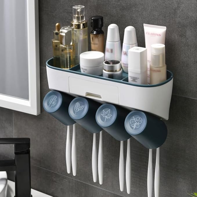 Toothbrush Rack Punch-Free Multifunctional Toothbrush Holder, Wall-Mounted Toothbrush Holder, Storage Rack Bathroom Accessories Rack Bathroom Toothbrush Holder(A,Medium)