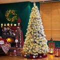 Glitzhome 9ft Pre-Lit Snow Flocked Artificial Pine Christmas Tree, Hinged Holiday Christmas Tree with 900 Warm White Lights for Home, Office, Party Decoration