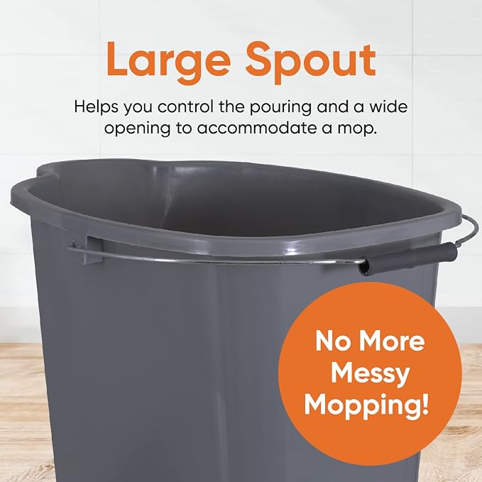Superio Plastic Bucket with Grip Handle, 16 Liter Large Spout Cleaning Pail Grey, Heavy Duty Bucket Home Floor Mopping, Bath, Car Wash, Bowls for Camping, Fishing