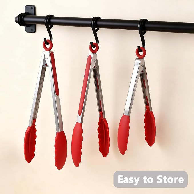 Kitchen Tongs for Cooking w Non-Stick Silicone Tips, 600°F Heat Resistant Silicone Cooking Food Tong Set Heavy Duty Stainless Steel Handle for Baking Grilling BBQ Salad Serving, 7" 9" and 12"