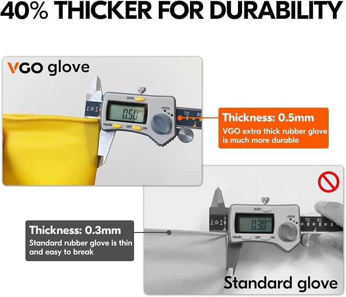 Vgo... 5-Pairs Reusable Household Gloves, Rubber Dishwashing gloves, Extra Thickness, Long Sleeves, Kitchen Cleaning, Working, Painting, Gardening, Pet Care (Size L, Yellow, HH4601)