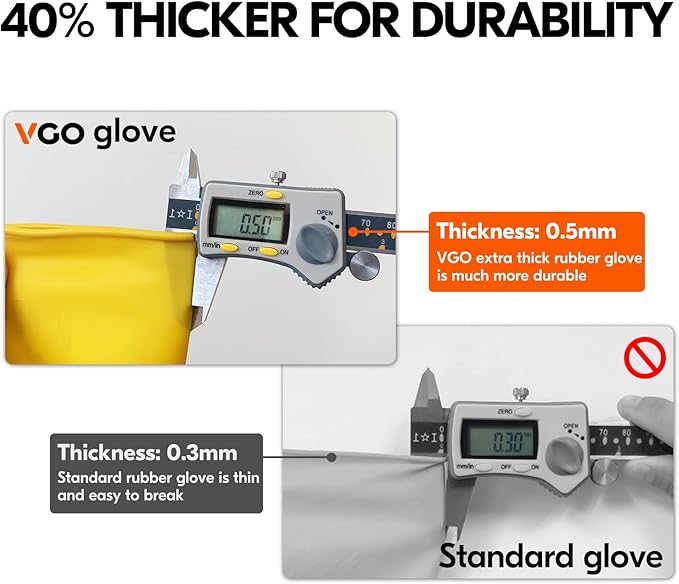 Vgo... 5-Pairs Reusable Household Gloves, Rubber Dishwashing gloves, Extra Thickness, Long Sleeves, Kitchen Cleaning, Working, Painting, Gardening, Pet Care (Size M, Yellow, HH4601)