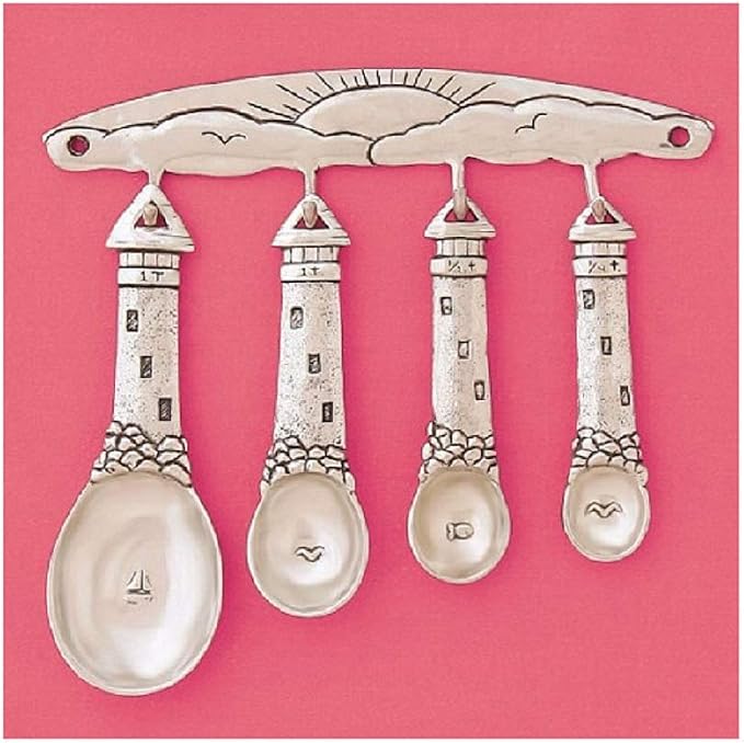 4 Pewter Lighthouse Measuring Spoons SET Kitchen