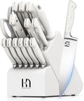 KnifeSaga 15-pc Japanese Kitchen Knife Block Set, Razor Sharp, Professional | Innovative Steel, High Carbon Stainless, Enduring Sharpness, Ergonomic Handle, Quality Acacia Wood Block, Full-tang, Gift Box