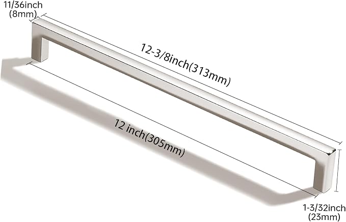 khtumeware 2 Pack 12 inch(305mm) Hole Center Polished Nickel Cabinet Pulls Solid Heavy-Duty Square Cabinet Handles Drawer Pulls Kitchen Cabinet Hardware Kitchen Handle