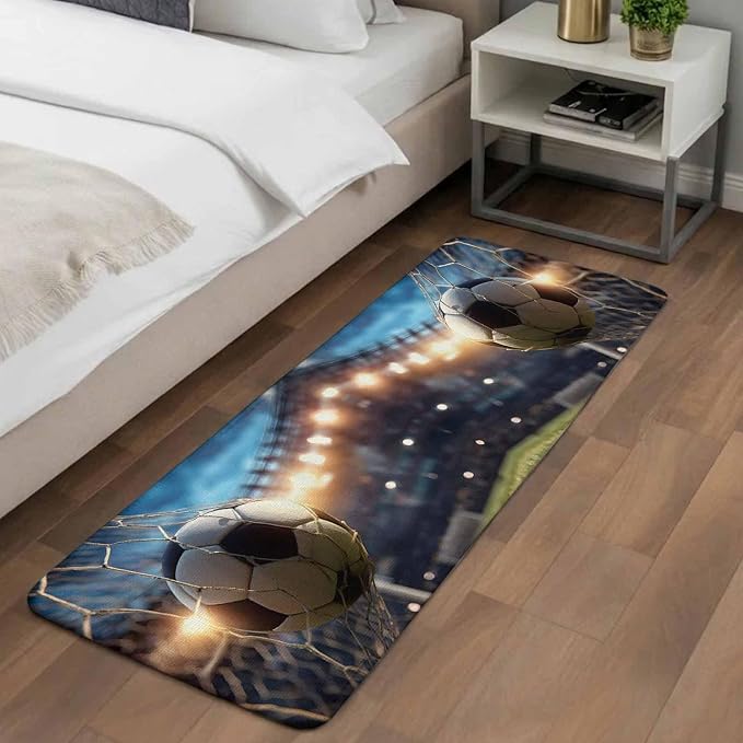 Runner Rug Indoor Outdoor 15.7"x47.2", Football Sports Absorbent Non Slip Entry Door Mat, Football Field Goal Net Soccer Low-Profile Hallway Rugs for Kitchen Laundry Room Entryway Mudroom Apartment