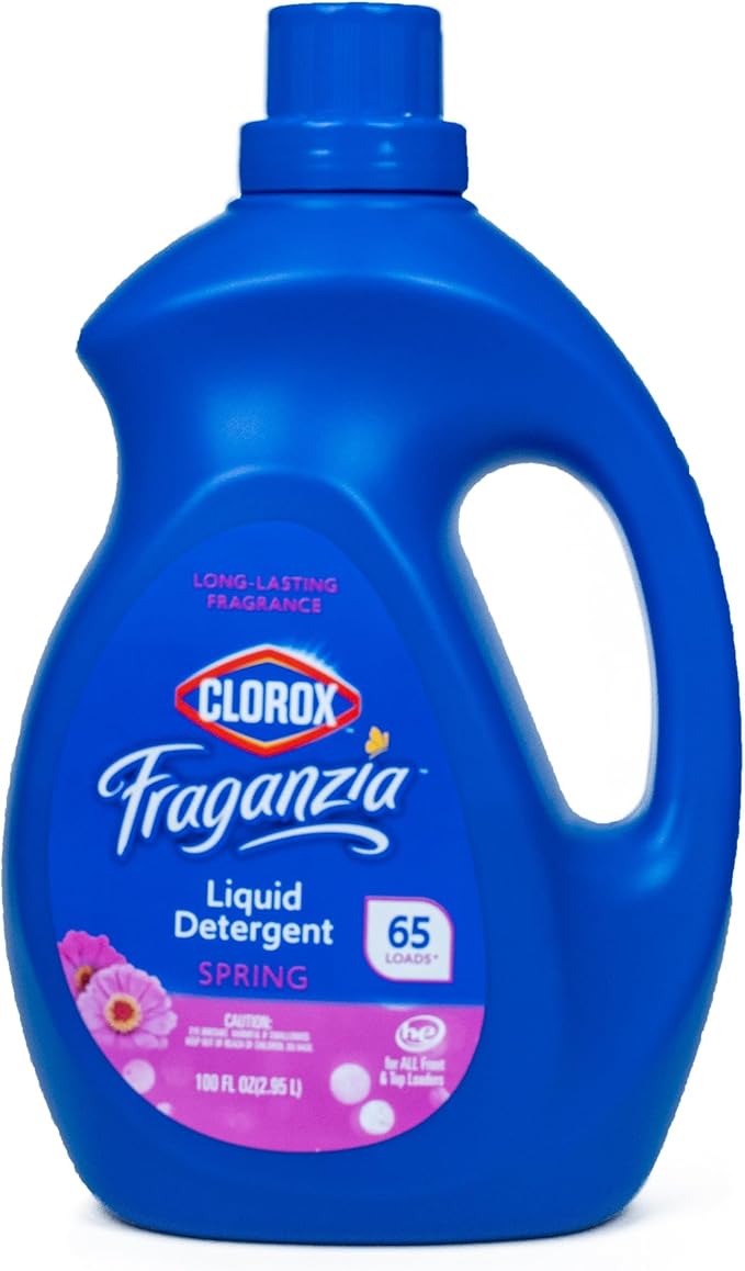 Clorox Fraganzia Liquid Laundry Detergent, Spring Scent - High Efficiency Formula for All Front and Top Load Washing Machines, Long-Lasting Fresh Fragrance, 65 Loads per Bottle, 100 Fl Oz