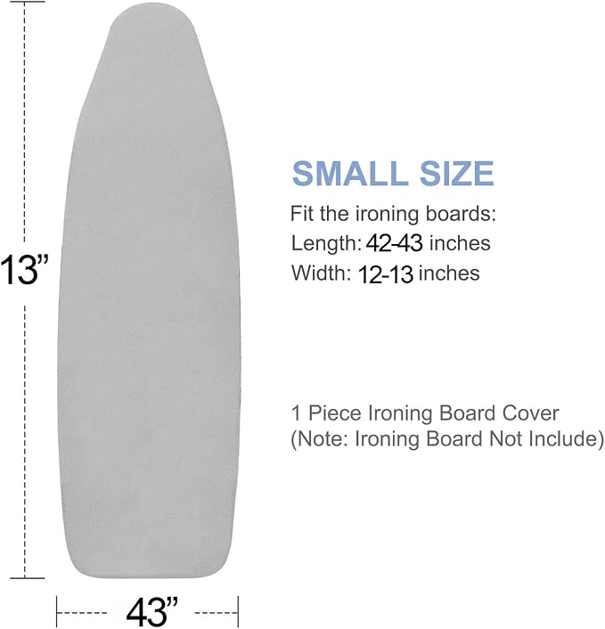 VividPaw Ironing Board Cover and Pad, Small Size 13x43, 12x42, Thick Padding, Elastic Edge, Silicone Coated, Adjustable Fastener, Heavy Duty Padded Iron Board Covers (Grey, 13" x 43")