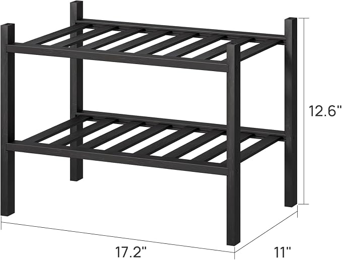 viewcare Black Small Shoe Rack for Entryway,2-Tier Bamboo Shoe Organizer for Hallway Closet, Free Standing Shoe Racks for Indoor Outdoor