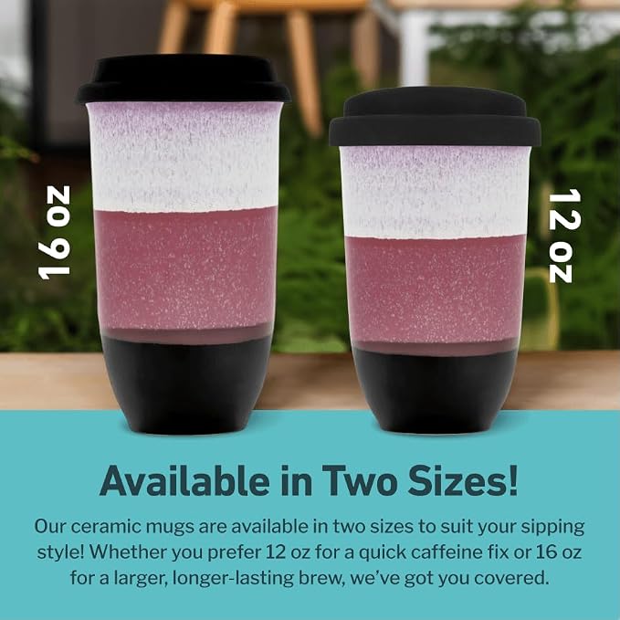NOVA CERAMICS Coffee Travel Mug – Reusable Coffee Cup – Microwave & Dishwasher Safe Coffee Green Tumbler - Gifts For Women Men Him Her – 12oz – Eclipse
