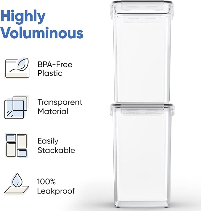 Chef's Path Extra Large Airtight Food Storage Containers with Lids, Pack of 2, 6.5L, 220Oz, Airtight Kitchen and Pantry Bulk Canisters for Flour, Sugar, Rice, and Baking Supplies - Transparent