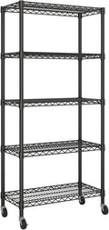 Golpart Shelves Storage Shelf Wire Closet Bathroom Organizers Metal Pantry | 5 tier Kitchen Garage Shelving Unit Laundry Room Organization Home Rack Net Basket Black with Wheels 14”D X 30”W X 70”H