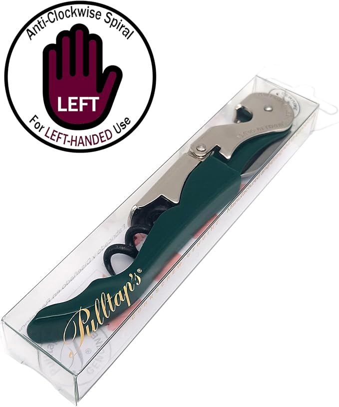 Pulltap's Genuine Classic 500 LEFT-HANDED Waiter's Corkscrew – Double-Hinged Wine Key with Hinged Foil Cutter – Patented Design – Made in Spain – Dark Green (Verde Oscuro)
