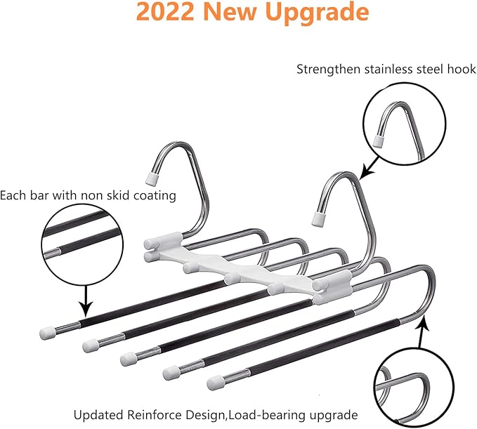 Upgrade Azeroth Pants Hangers 4 Pack Space Saving S-Type Stainless Steel Clothes Pants Hangers,Anti-Slip Design,Clothes Closet Storage Organizer for Pants Jeans Trousers Skirts Scarf