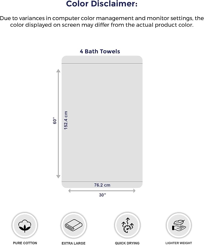 Tens Towels 4 Piece Extra Large Bath Towels 30 x 60 Inches, Dark Grey | 100% Cotton, Larger & Lighter Weight, Quicker to Dry, Super Soft and Absorbent, Perfect for Bathroom